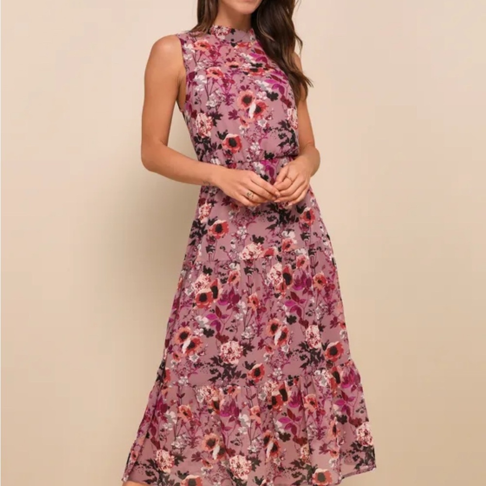 Lulus In Your Dreams mauve floral print midi dress
